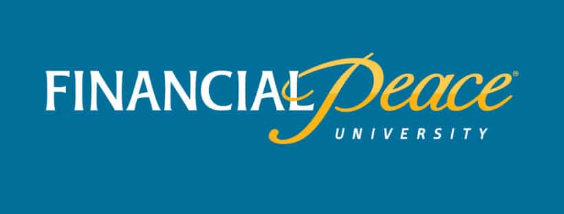 A blue and yellow logo for financial peace university.