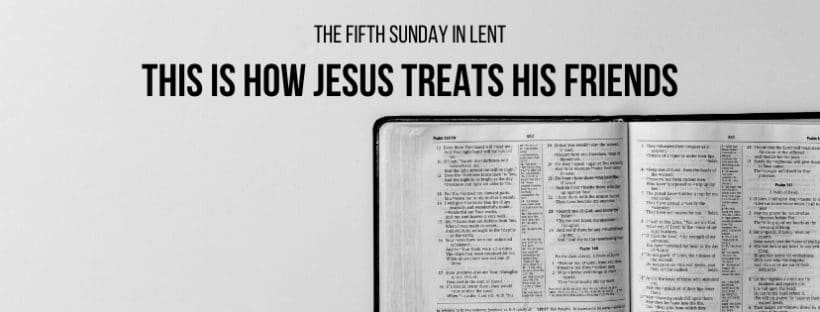 The fifth Sunday in lent poster with an open book image