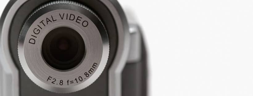 Close up shot of digital video camera lens with details